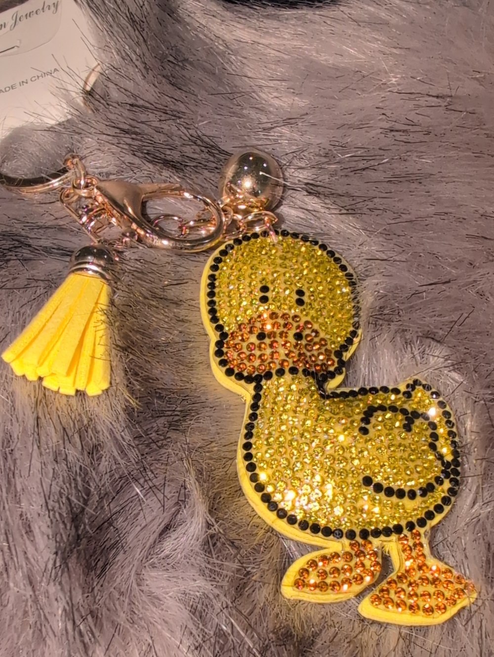 Yellow Crystal Duck Keychain with Tassel